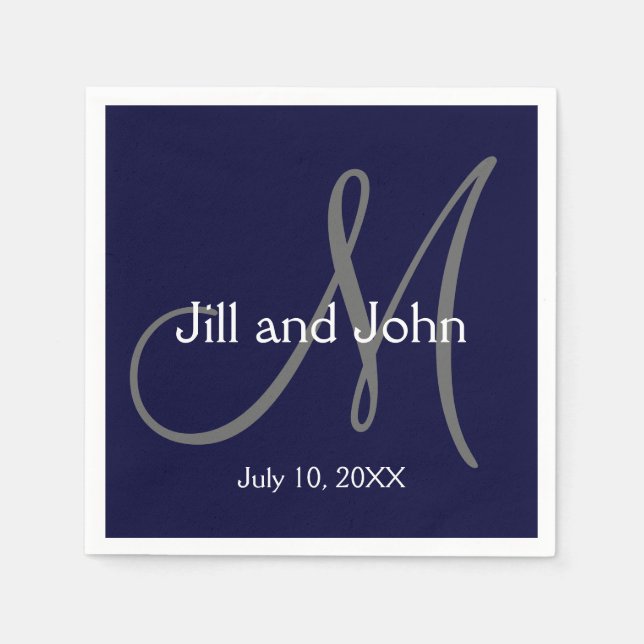 Serviette En Papier Monogramme Mariée Groom Date Mariage Papier servie (Devant)