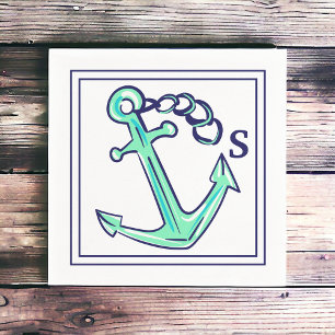 Serviette En Papier Monogramme Marine Ancre verte Bateau nautique Côté