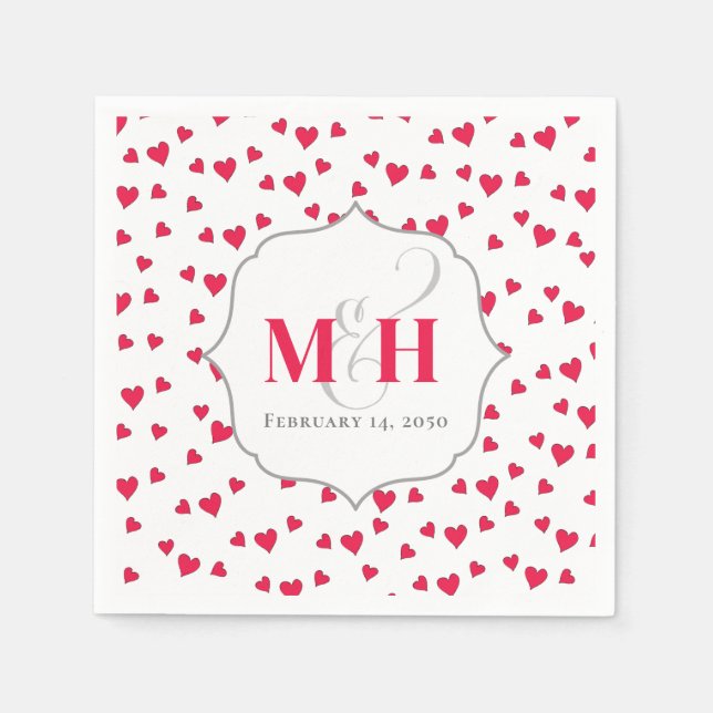 Serviette En Papier Monogramme Mignon Tendance Cœurs Fantaisistes Élég (Devant)