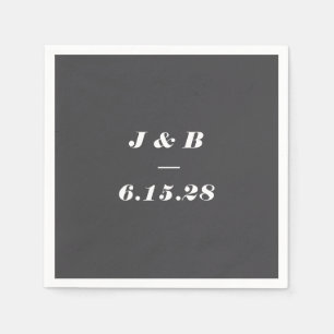 Serviette En Papier Monogramme minimaliste doux Mariage noir personnal