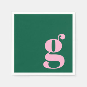 Serviette En Papier Monogramme minimaliste initial en rose et vert