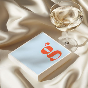 Serviette En Papier Monogramme Minimaliste Initial Retro Bleu Orange