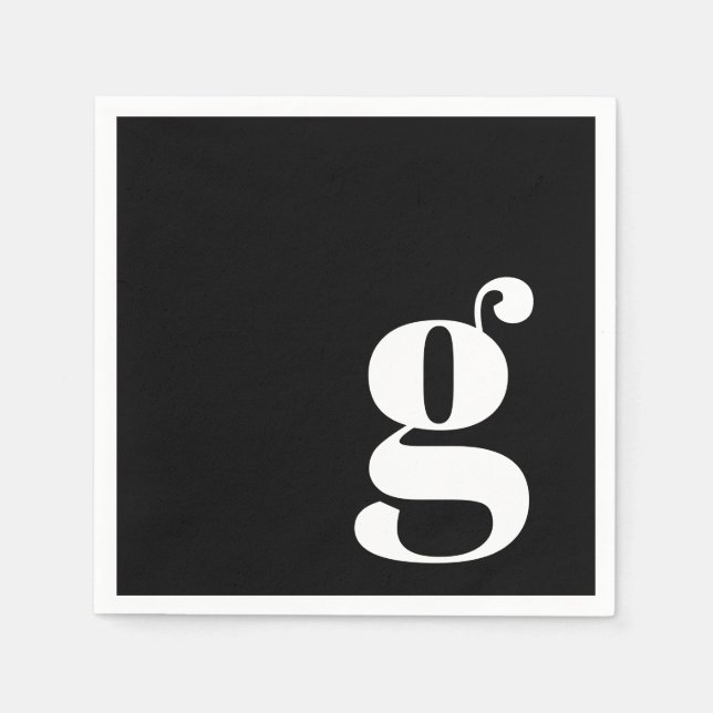 Serviette En Papier Monogramme Minimaliste Initial Retro Noir Blanc (Devant)