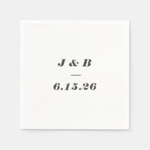 Serviette En Papier Monogramme Minimaliste Mariage Personnalisé Noir B