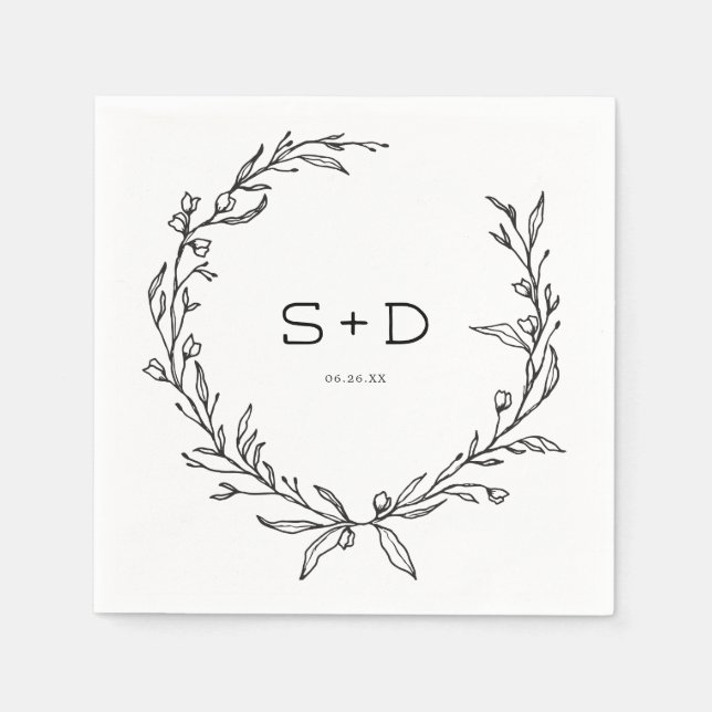 Serviette En Papier Monogramme minimaliste Mariage traditionnel Cockta (Devant)