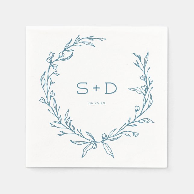Serviette En Papier Monogramme minimaliste Mariage traditionnel Cockta (Devant)