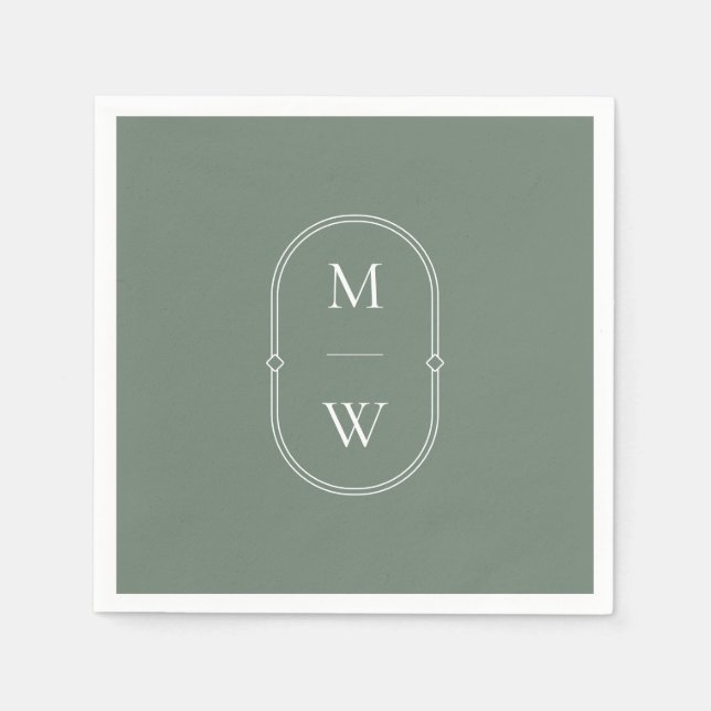 Serviette En Papier Monogramme minimaliste Mariage vert (Devant)