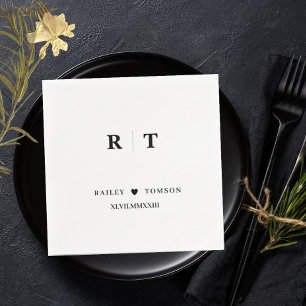 Serviette En Papier Monogramme minimaliste noir et blanc romain