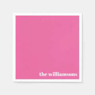 Serviette En Papier Monogramme minimaliste Nom Rétro Rose chaud