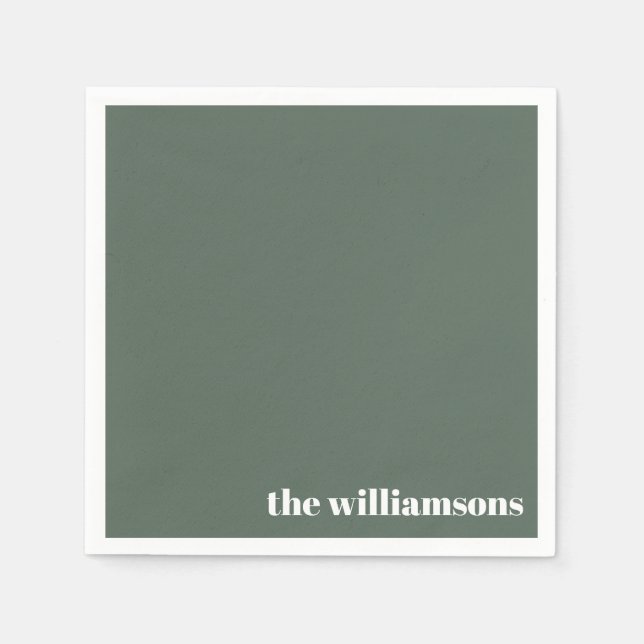 Serviette En Papier Monogramme minimaliste Nom Rétro Sage Vert (Devant)