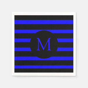 Serviette En Papier Monogramme moderne à rayures bleues et noires