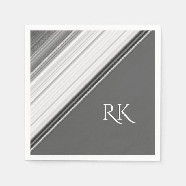 Serviette En Papier Monogramme moderne blanc sur gris (Devant)