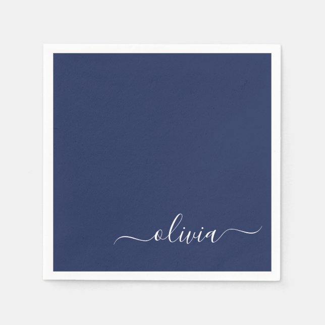 Serviette En Papier Monogramme moderne bleu marine et blanc (Devant)