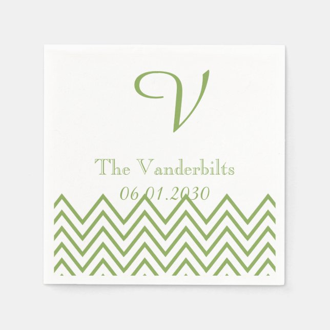 Serviette En Papier Monogramme moderne Chevron vert Mariage Napkin (Devant)