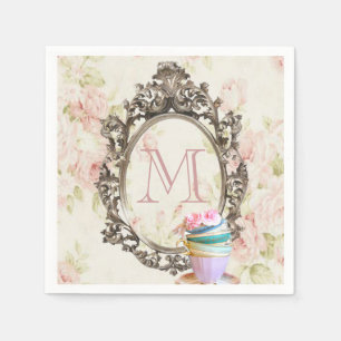 Serviette En Papier monogramme moderne élégant fleuri vintage