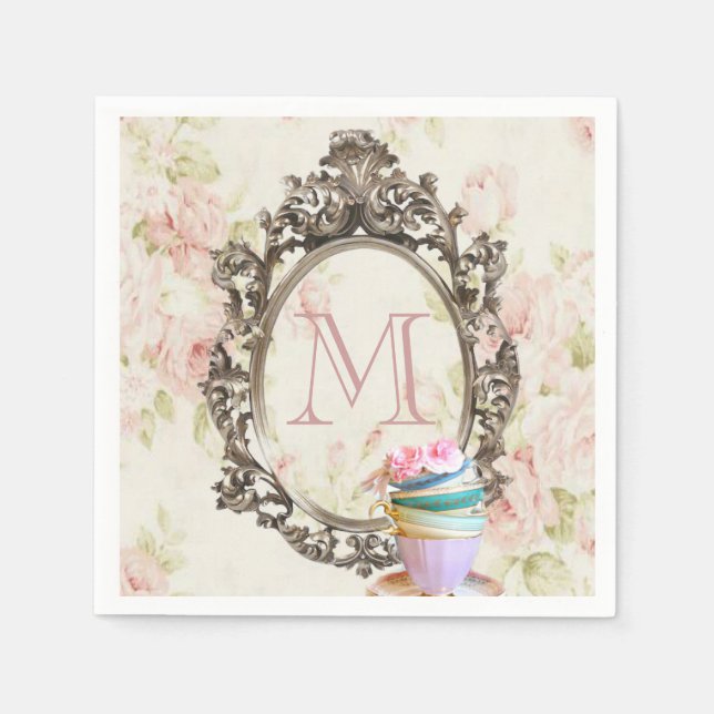 Serviette En Papier monogramme moderne élégant fleuri vintage (Devant)