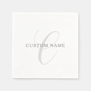 Serviette En Papier Monogramme Moderne Élégant Gris & Blanc (modifia