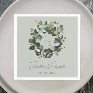 Serviette En Papier Monogramme moderne Eucalyptus Wreath Sage Vert