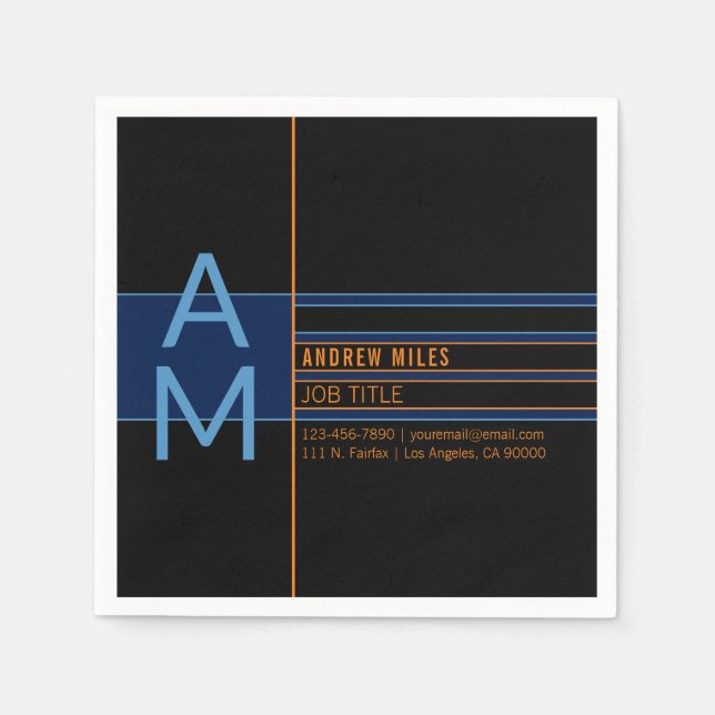 Serviette En Papier Monogramme Moderne & Formes et Couleurs Modifiable (Devant)