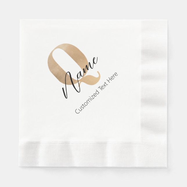 Serviette En Papier Monogramme Moderne Initiale Q & Nom Personnalisé (Devant)