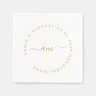 Serviette En Papier Monogramme, Moderne, Mariage minimal