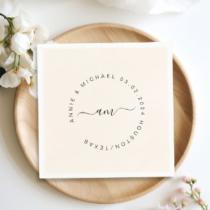 Serviette En Papier Monogramme, Moderne, Mariage minimal
