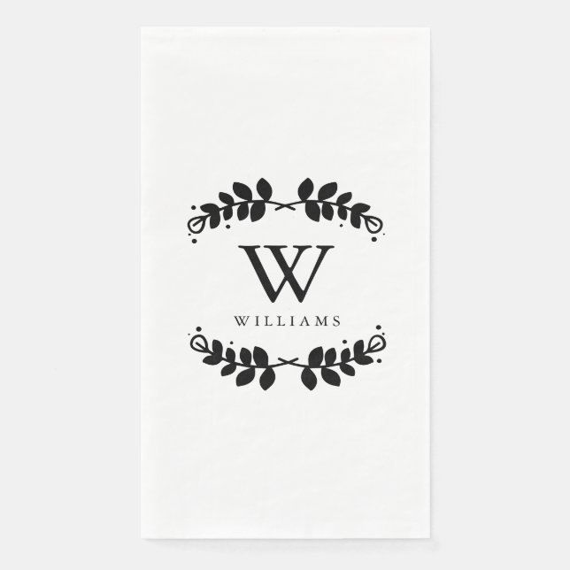 Serviette En Papier Monogramme moderne noir et blanc (Devant)