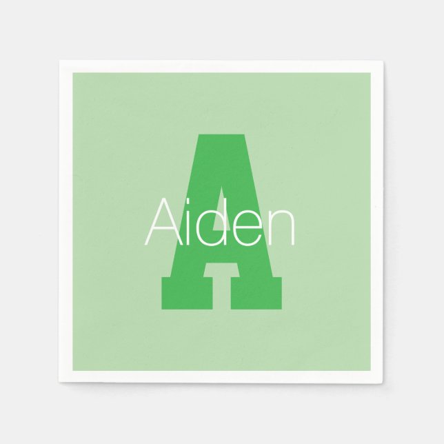 Serviette En Papier Monogramme moderne | Pale & Kelly Green (Devant)