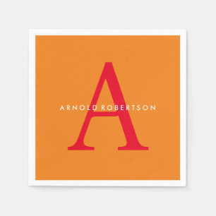 Serviette En Papier Monogramme moderne tendance orange rouge