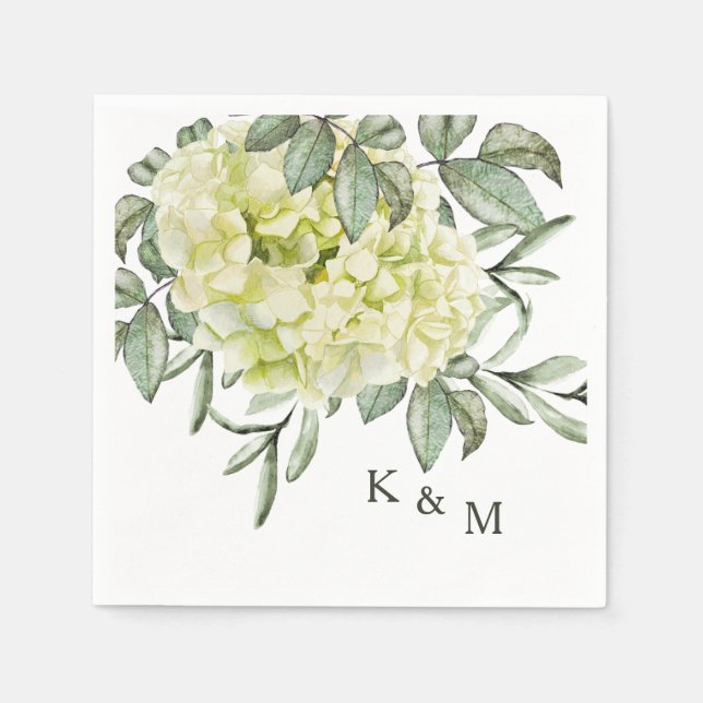 Serviette En Papier Monogramme monocoque Hydrangea simple en feuillage (Devant)