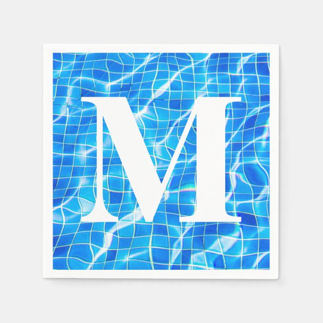 Serviette En Papier Monogramme Monogramme Piscine Bleue Aquatique (Devant)