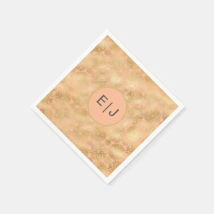 Serviette En Papier Monogramme Motif Peach & Gold Dahlias