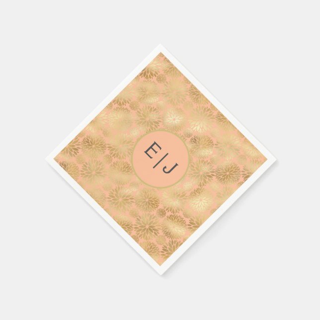 Serviette En Papier Monogramme Motif Peach & Gold Dahlias (Coin)