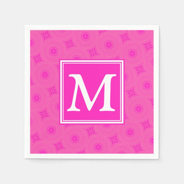 Serviette En Papier Monogramme motif rose chaud cercles (Devant)