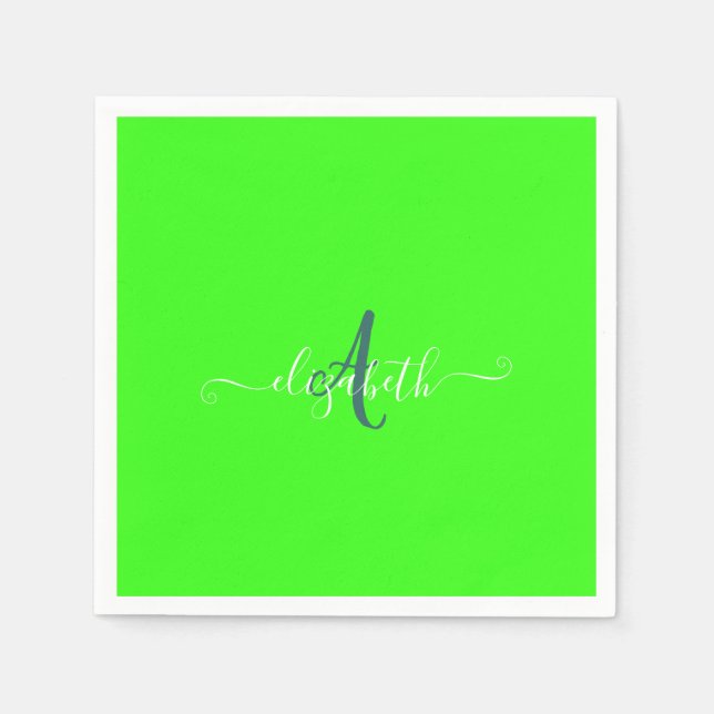 Serviette En Papier Monogramme Néon Fluorescent Vert  (Devant)