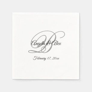 Serviette En Papier Monogramme noir blanc et gris
