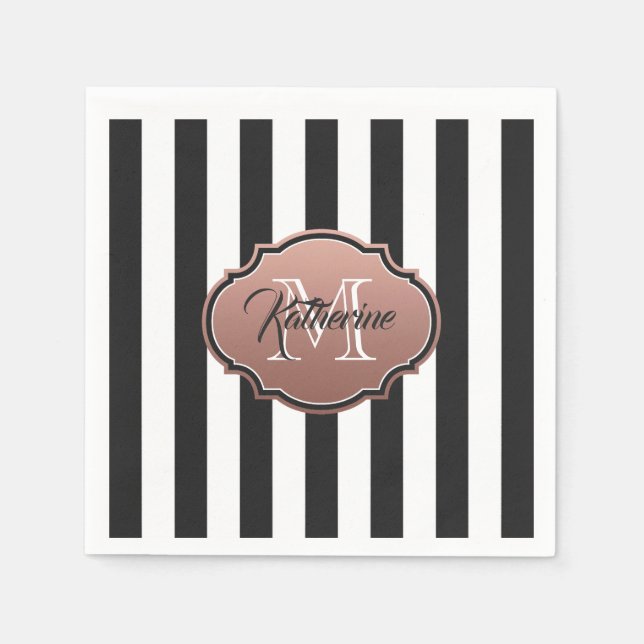Serviette En Papier Monogramme noir et blanc (Devant)