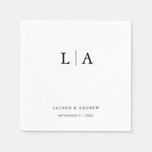 Serviette En Papier Monogramme noir et blanc Élégant Mariage simple