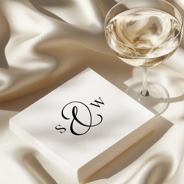 Serviette En Papier Monogramme noir et blanc esperluette | Luxe Mariag (Créateur téléchargé)