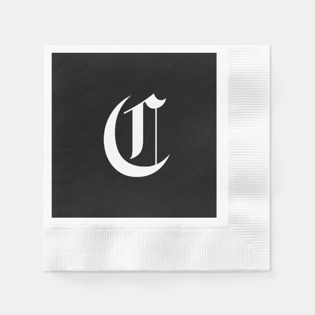 Serviette En Papier Monogramme noir et blanc initial C, (Devant)