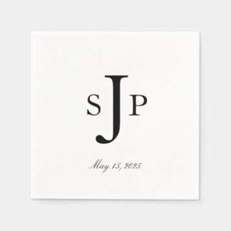 Serviette En Papier Monogramme noir et blanc simple