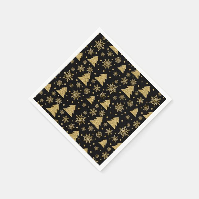 Serviette En Papier Monogramme Noir Golden Christmas Tree Flèches de n (Coin)