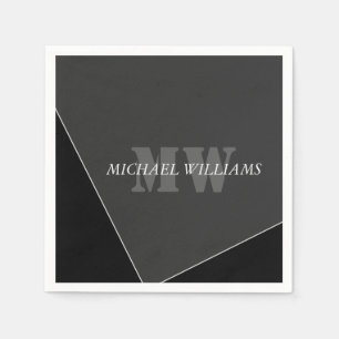 Serviette En Papier Monogramme noir gris artistique moderne