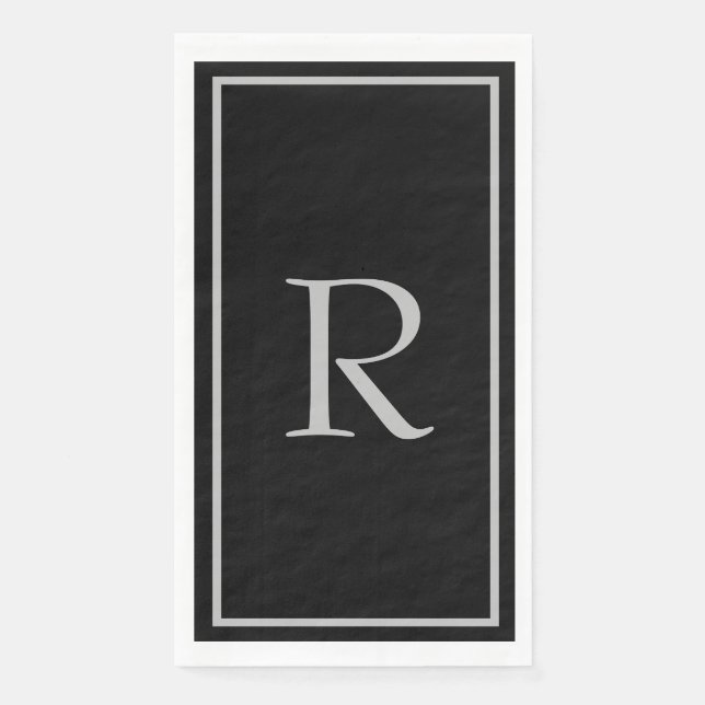 Serviette En Papier Monogramme Noir Gris Initiales Nom Personnalisé Co (Devant)