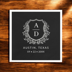 Serviette En Papier Monogramme noir Mariage floral