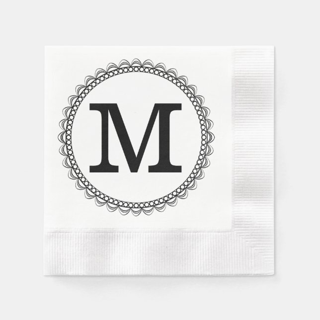 Serviette En Papier Monogramme noir personnalisé (Devant)