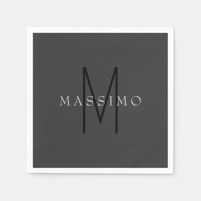 Serviette En Papier Monogramme Noir Professionnel Gris Votre Nom (Devant)