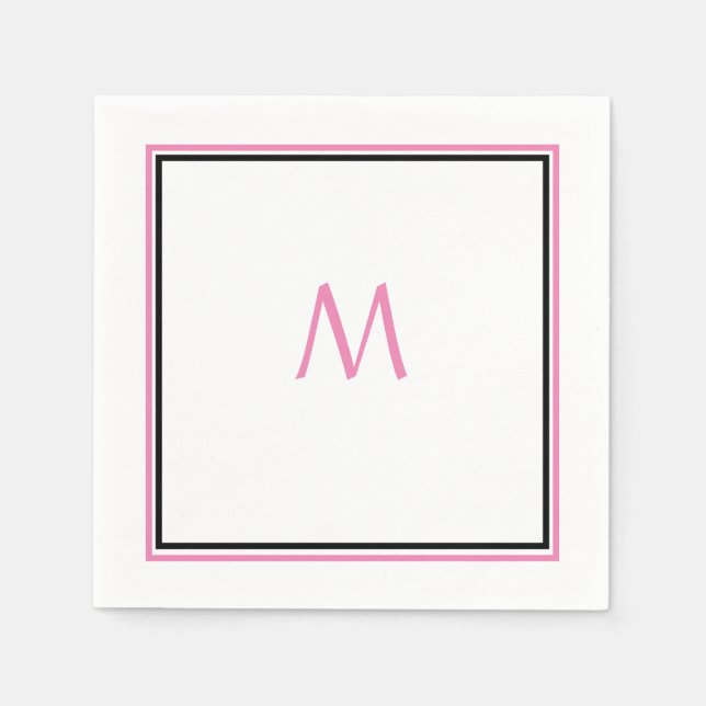 Serviette En Papier Monogramme noir rose Premier nom personnalisé Cool (Devant)