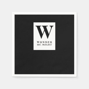 Serviette En Papier Monogramme Noir Sophistiqué Mariage Minimaliste