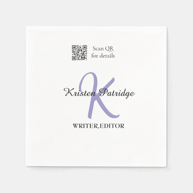 Serviette En Papier Monogramme nom écrivain violet modifier code QR en (Devant)
